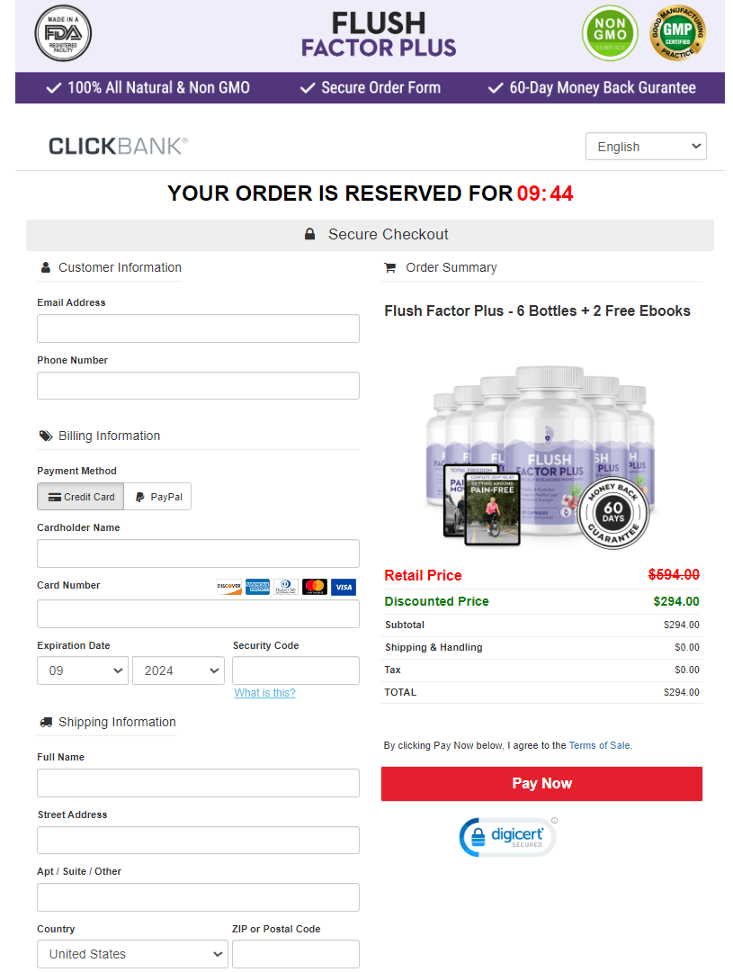 Flush Factor Plus order page